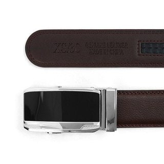 Men’s Leather Ratchet Belt with Black Mirror Automatic Buckle (MGLBB22) - Little N Kute Boutique