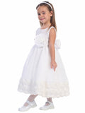 Blossom White Tulle Dress w/ Floral Ribbon Edge & Detachable Sash & Flower - Little N Kute Boutique