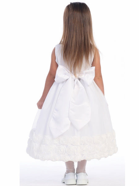 Blossom White Tulle Dress w/ Floral Ribbon Edge & Detachable Sash & Flower - Little N Kute Boutique